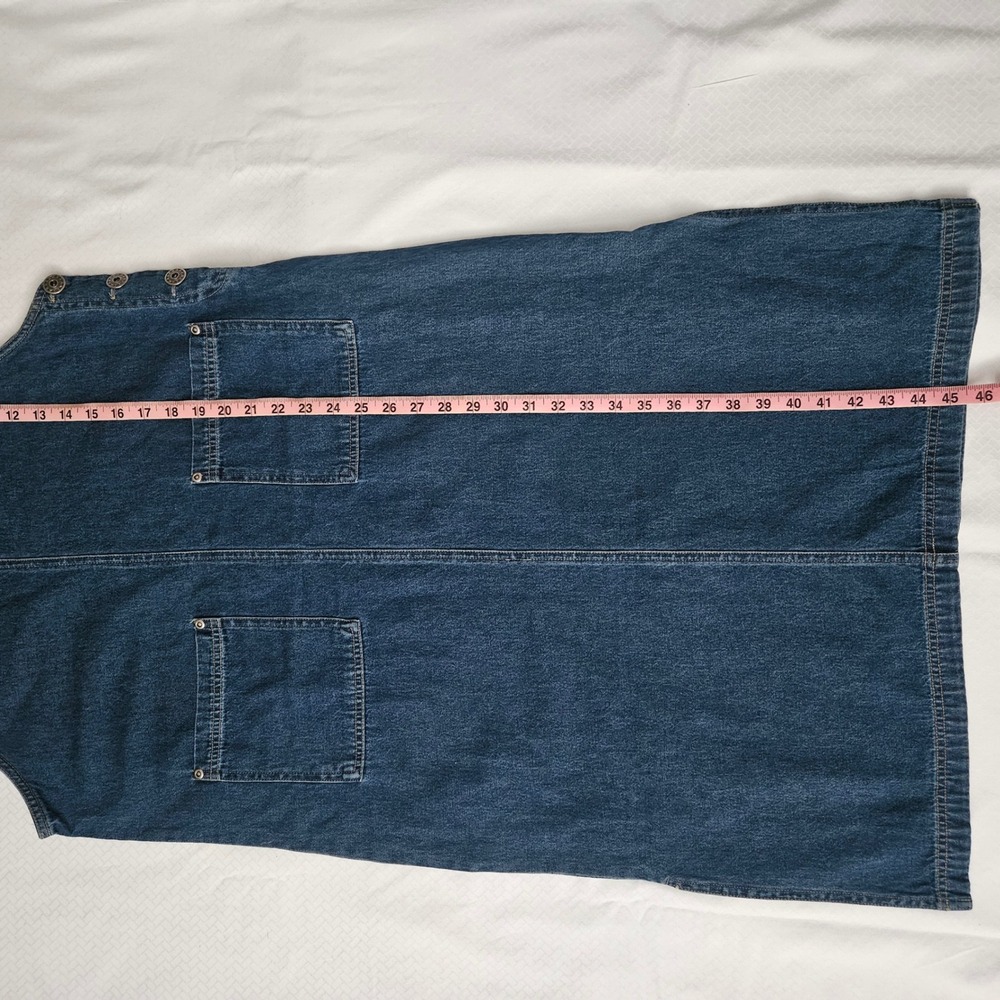 Vintage Denim Jumper Dress Women M Side Buttons 100% Cotton Midi Pinafore - Picture 7 of 7